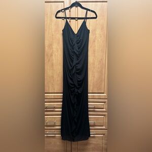 Black Sparkle Ruched Maxi Skirt-Style Dress